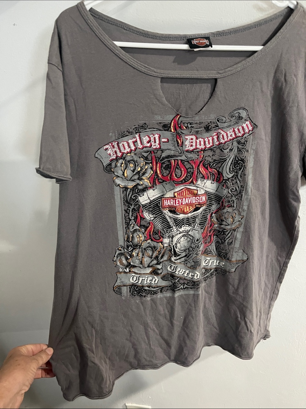 Harley-Davidson Gray Tee with Red and Cream Graphic